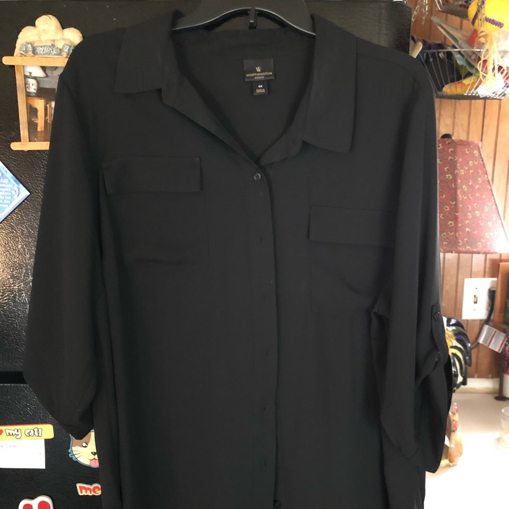 Mint Condition Black Sheer Button Down Blouse